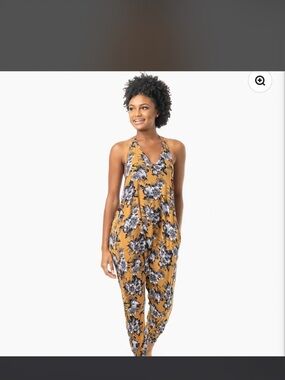 Floral Halter Jumpsuit in Mustard - Women